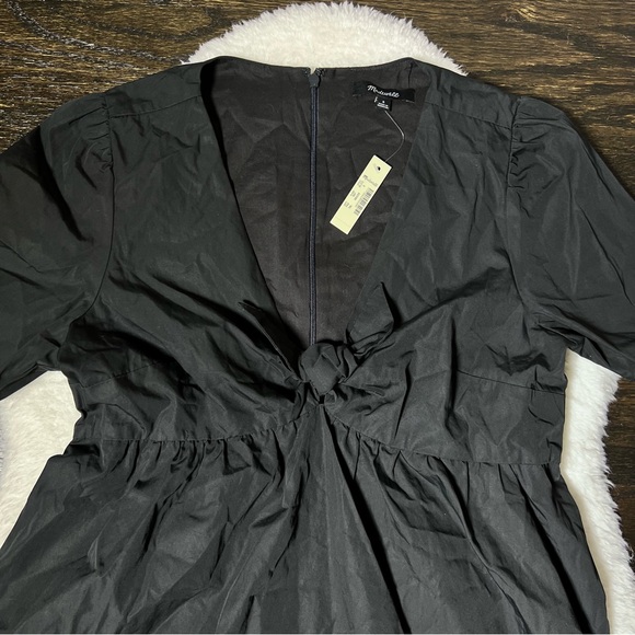 NWT Madewell Black Tie Front Cotton Mini Dress - Picture 3 of 12